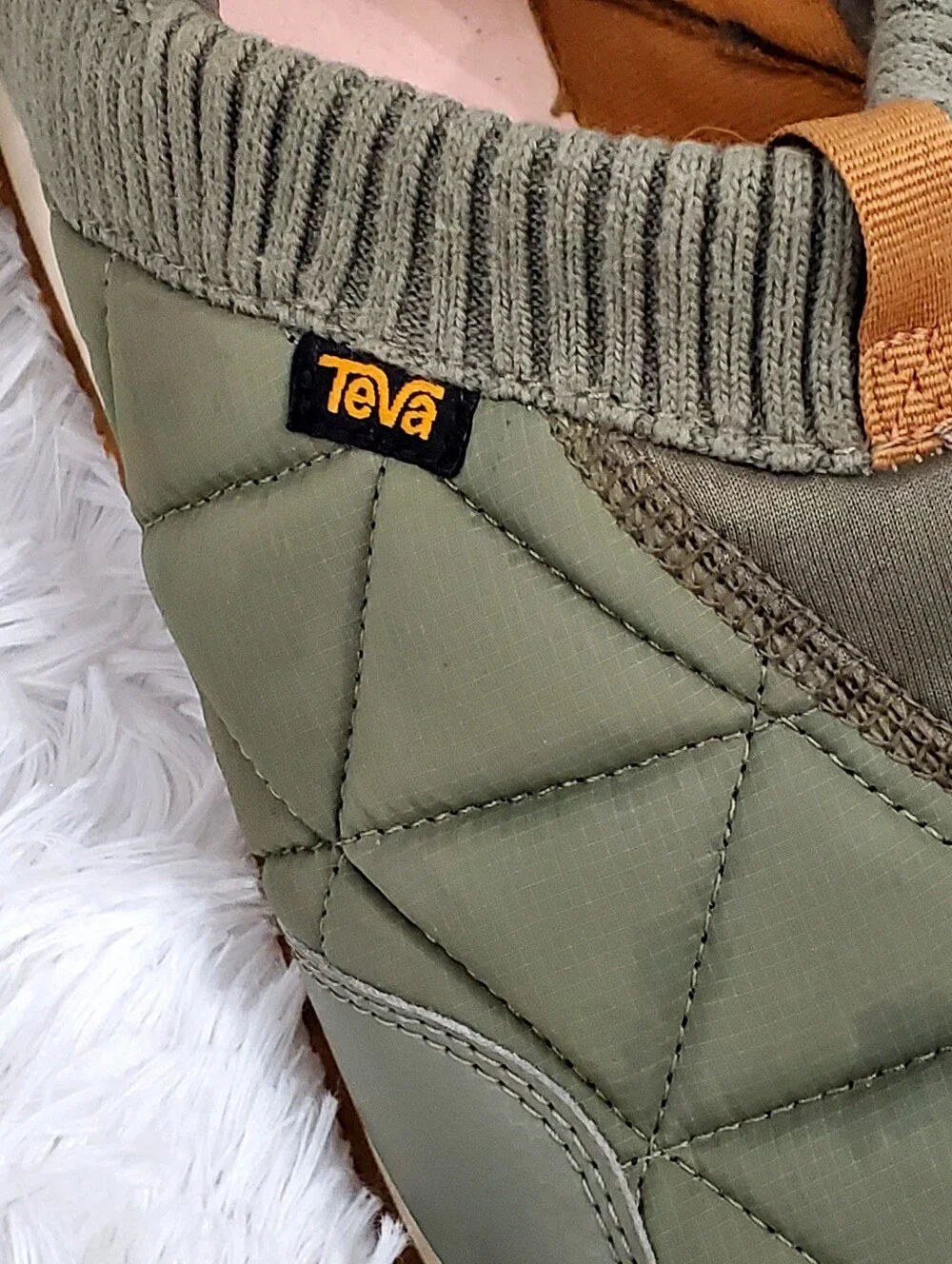 Teva Ember Moc Olive Quilted Slip-On with Tan Pull Tabs